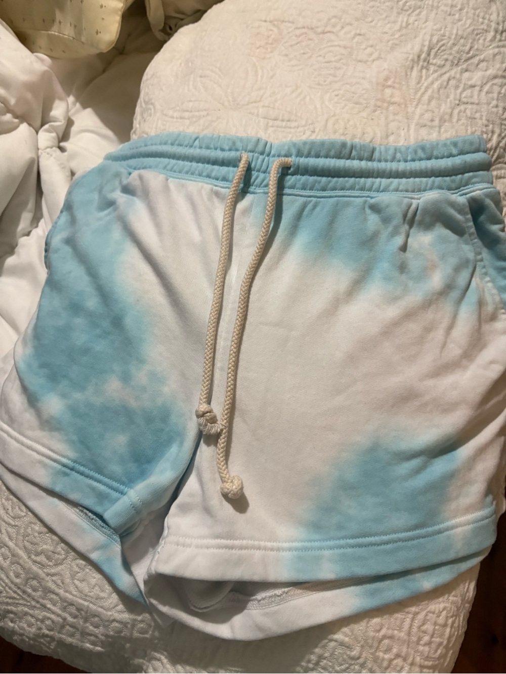 Women's Light Blue Tie-Dye Athletic Lounge Shorts
